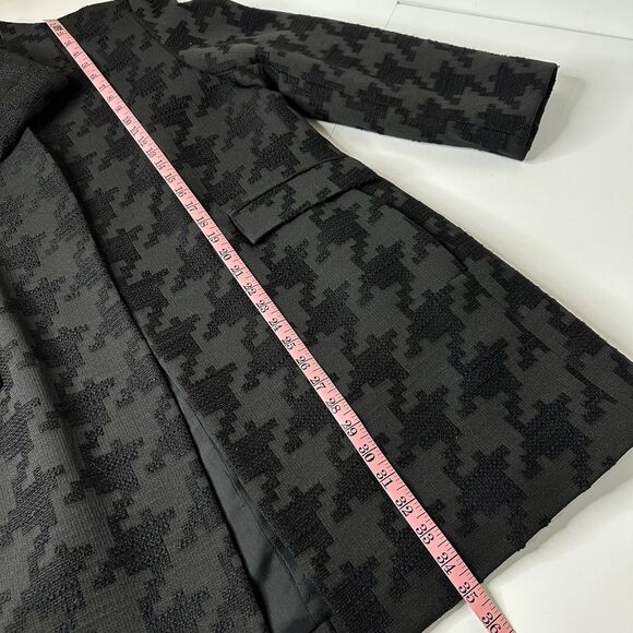 Louben Houndstooth Jacket Sz 16 Black Wool Blend Open Front Old Money Career - Picture 10 of 13